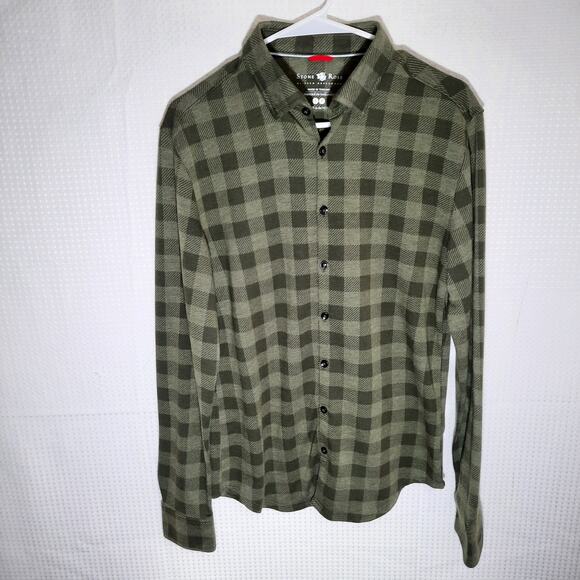 Stone Rose Small Dress Shirt Green Stretch Plaid Long Sleeve Hi-Tech Casual - Picture 1 of 5